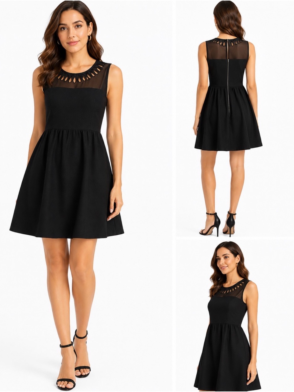 Maeve Anthropologie Black Sleeveless Fit & Flare‎ Dress Mesh Yoke Size 10